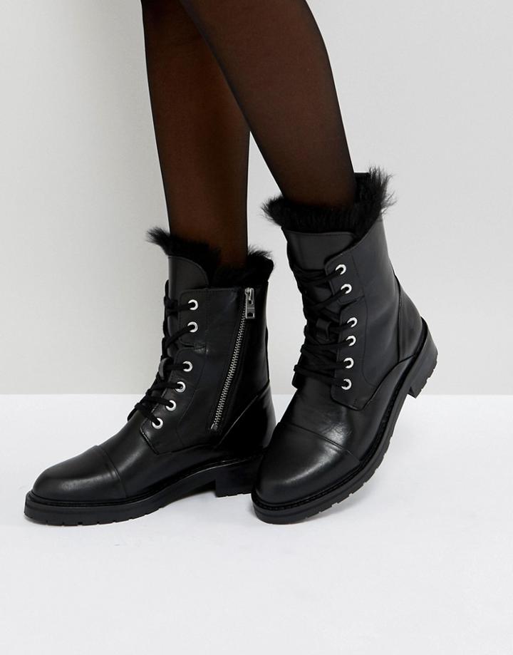 Allsaints Lace Up Shearling Boots - Black