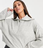 Topshop Tall Zip Funnel Cropped Sweater In Gray-grey