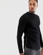 Asos Design Muscle Longline Sweatshirt With Curved Hem In Black With Silver Side Zips