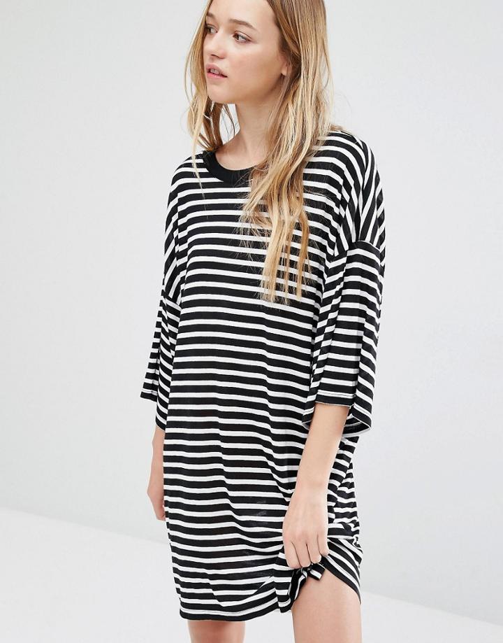 Weekday Huge T-shirt Dress - Black White Stripe