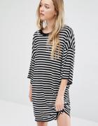 Weekday Huge T-shirt Dress - Black White Stripe