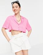 Asos Design Boxy Cropped Shirt In Hot Pink - Part Of A Set