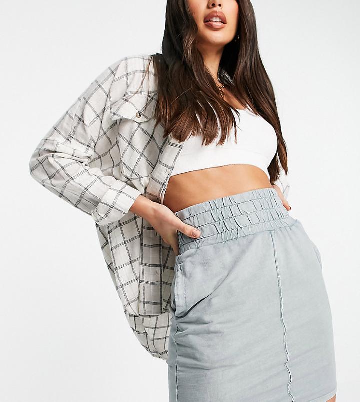 Asos Design Tall Jersey Mini Skirt With Shirred Waistband In Sage-green