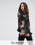 Missguided Tall Floral Print Flare Sleeve Shirt - Black