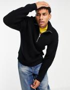 Topman Oversized Knitted Funnel Neck Sweater In Black