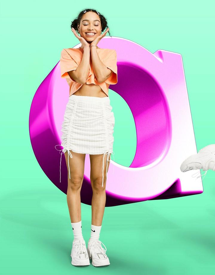 Asos Design Ruched Front Mini Skirt In Seersucker In White