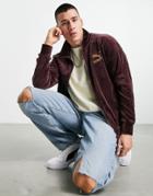 Puma Icon Velour Track Jacket In Burgundy And Gold-red