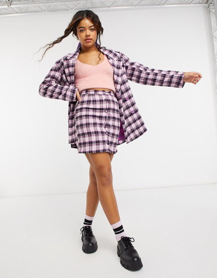 Heartbreak Oversized Dad Blazer In Pink And Black Plaid-multi