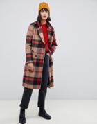 Pieces Double Breasted Check Coat-multi