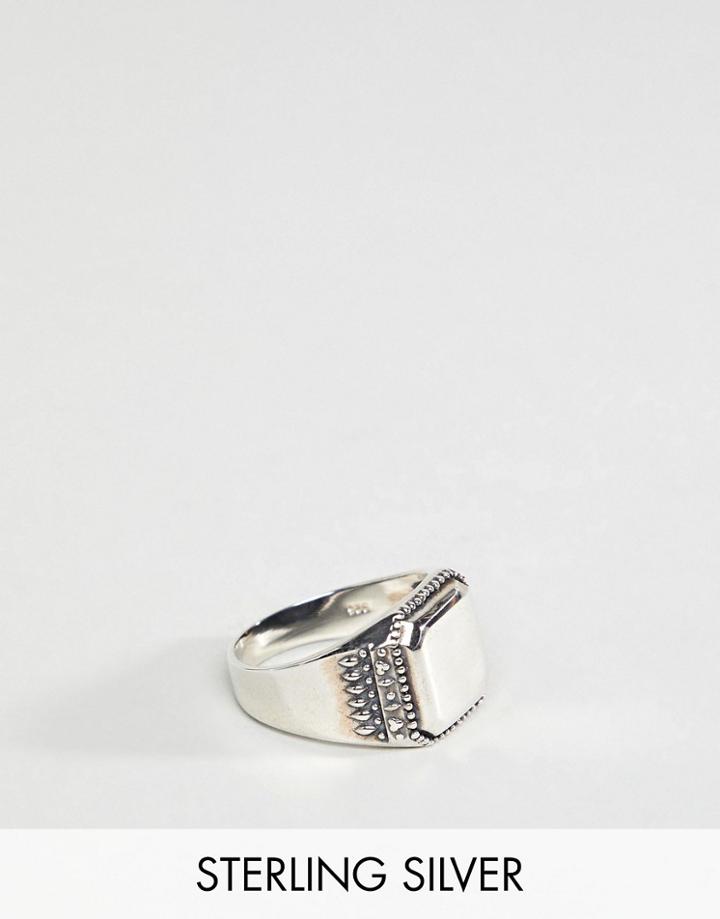 Asos Design Sterling Silver Smart Signet Ring With Emboss - Silver