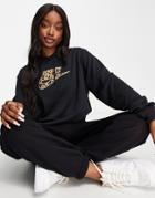 Nike Animal Print Logo Fleece Hoodie In Black