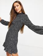 Missguided A-line Dress With High Neck In Black Leopard