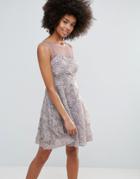 Club L 3d Flower Mesh Detail Sweetheart Skater Dress - Purple
