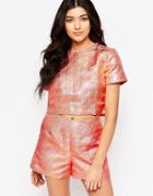 Lashes Of London Glitz Metallic Jacquard Tee - Peach