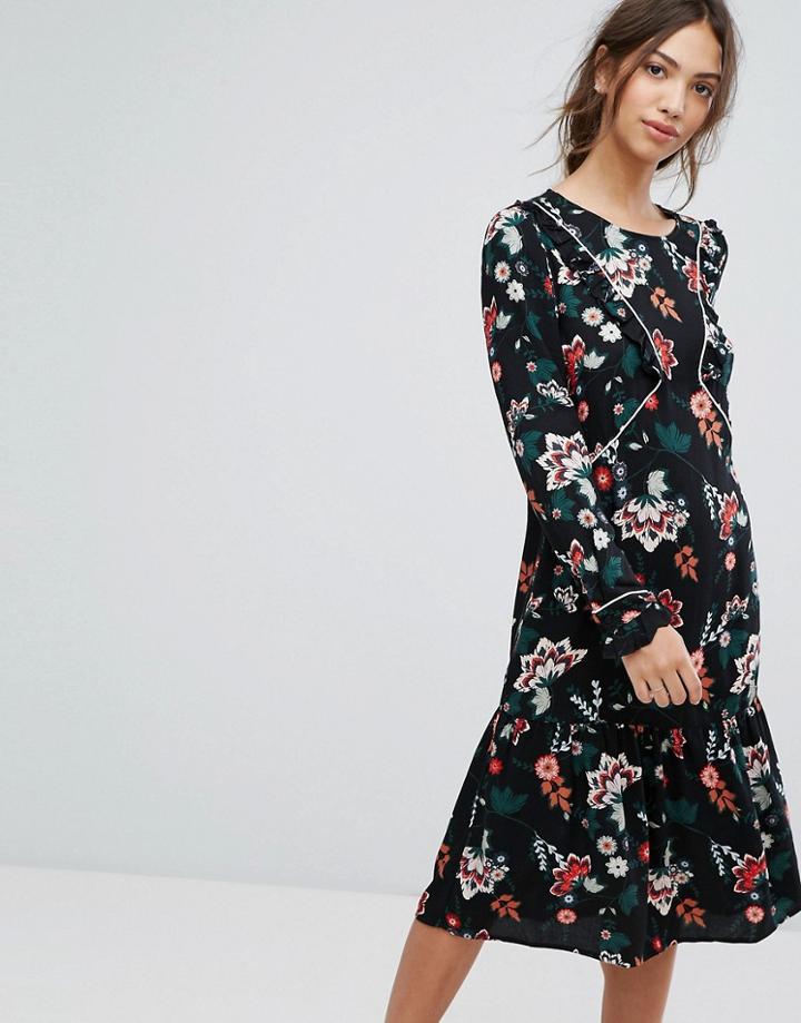 Vila Printed Midi Dress - Black