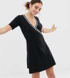 Collusion Wrap Jersey Fit And Flare Dress With Elastic-black