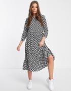 Glamorous Midi Smock Dress With Pleated Hem In Retro Daisy Print-black