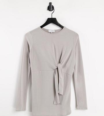 In The Style X Dani Dyer Maternity Twist Front Long Sleeve Top In Gray-grey