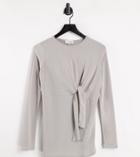 In The Style X Dani Dyer Maternity Twist Front Long Sleeve Top In Gray-grey