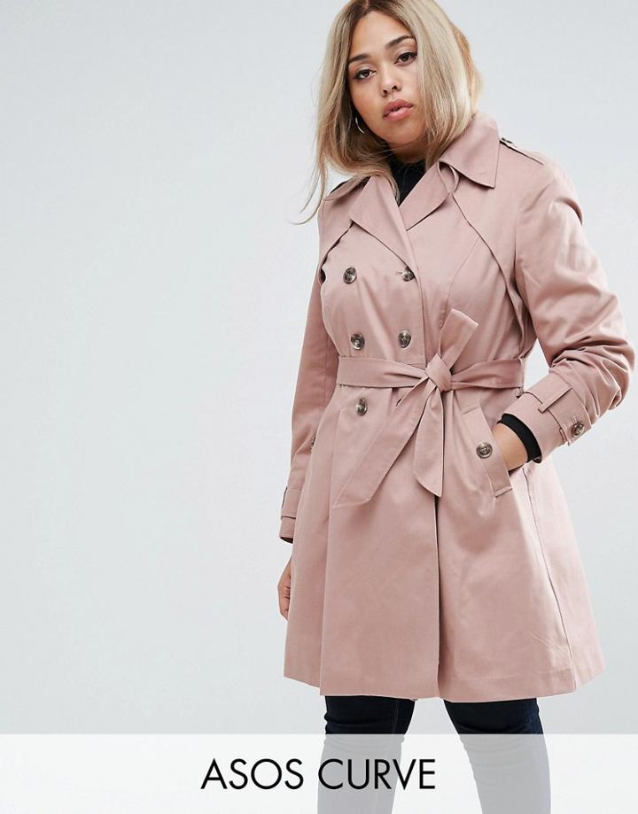 Asos Curve Skater Trench - Pink