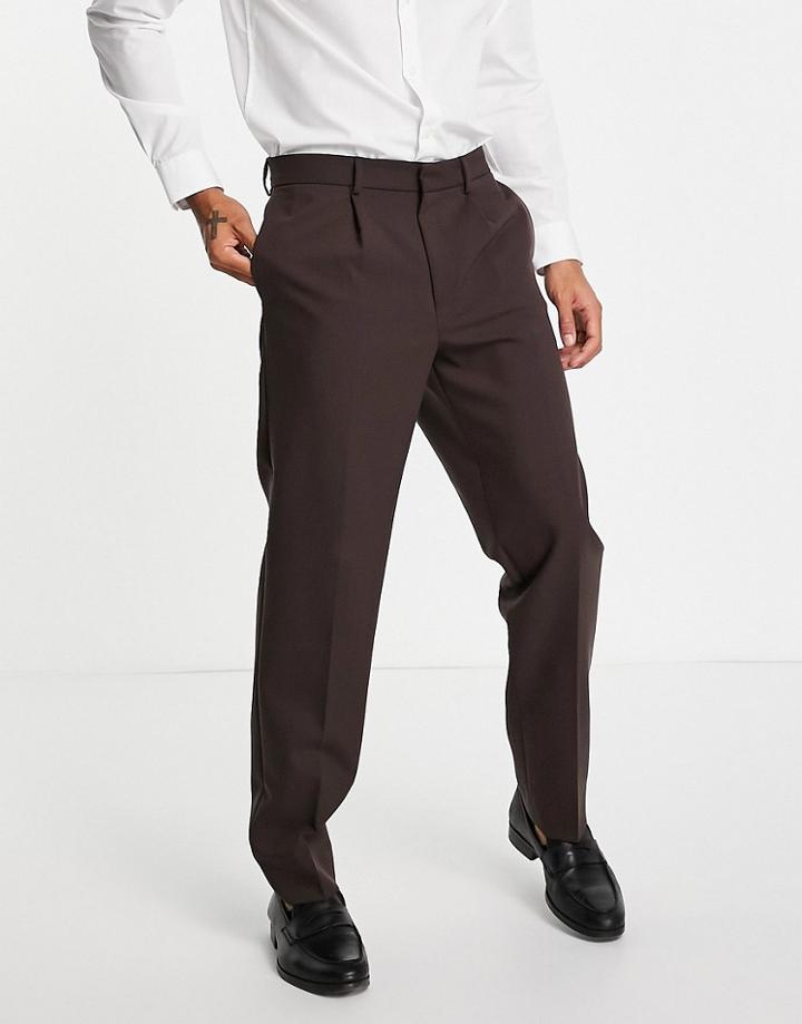 River Island Relaxed Suit Pants In Brown