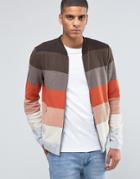 Asos Knitted Bomber With Block Stripes - Multi