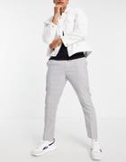 New Look Slim Smart Pants In Gray Windowpane Check-grey