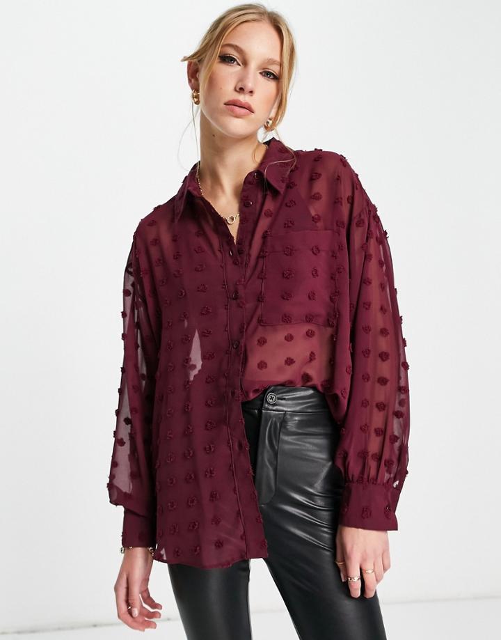 Asos Design Oversized Shirt In Textured Wine