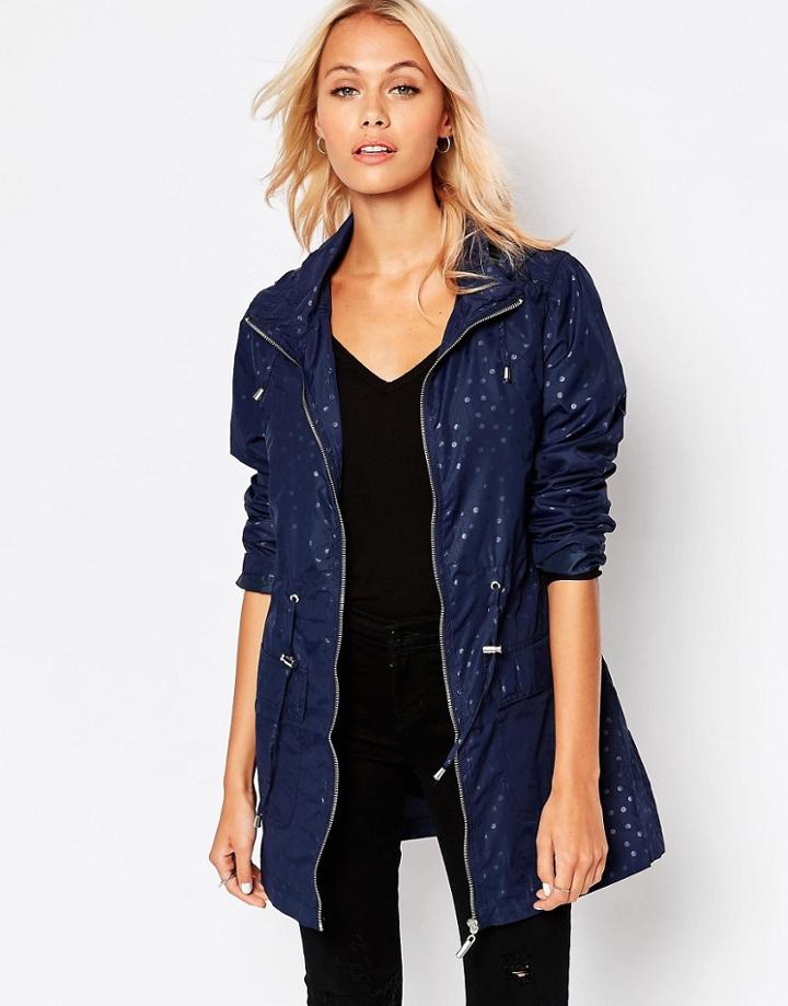 Brave Soul Polka Dot Trench - Navy