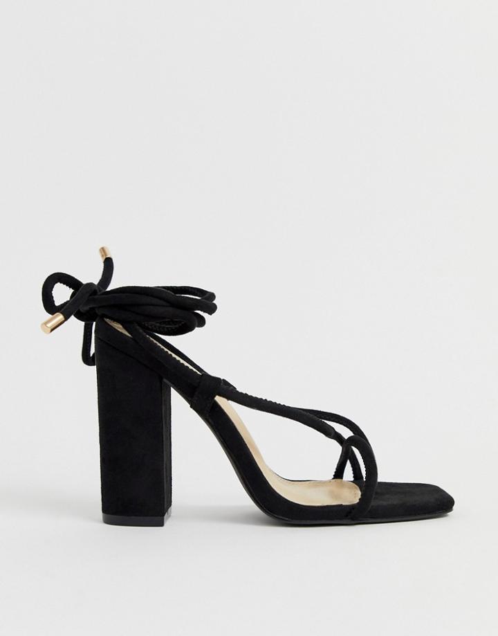 Public Desire Betty Black Ankle Tie Toe Loop Heeled Sandals - Black