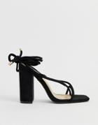 Public Desire Betty Black Ankle Tie Toe Loop Heeled Sandals - Black