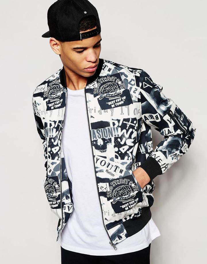 Asos Bomber Jacket With Skull Print - Black