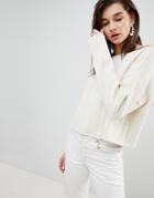 Asos Design Eco Off Shoulder Cropped Sweater In Oversized Rib - Cream