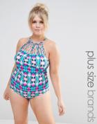 Costa Del Sol Printed High Neck Swimsuit - Multi