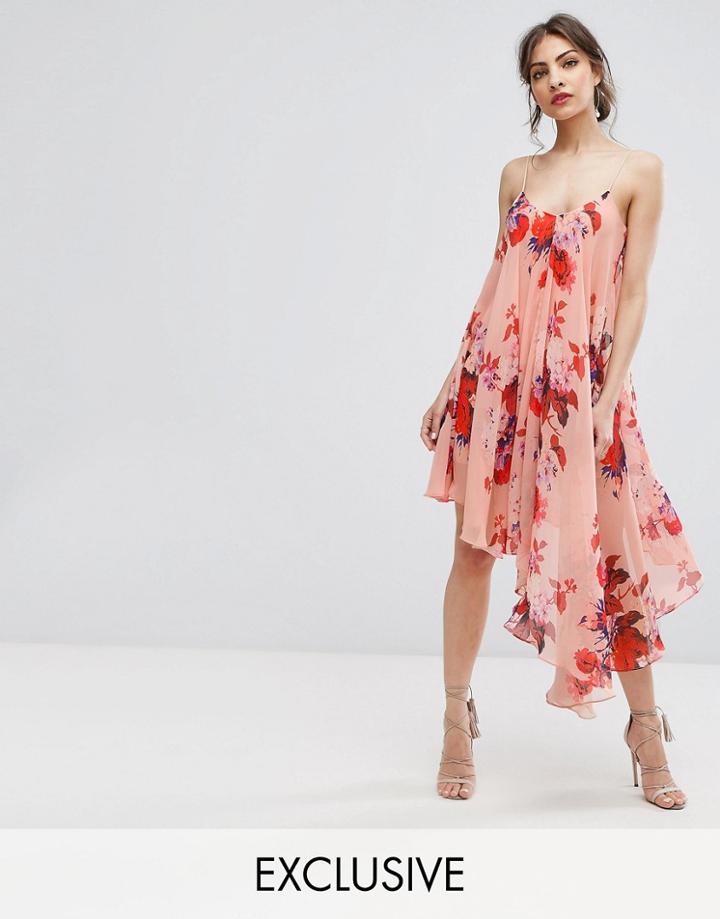 Hope & Ivy Asymmetric Cami Dress In Oversize Floral Print - Multi