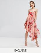 Hope & Ivy Asymmetric Cami Dress In Oversize Floral Print - Multi