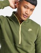 Nike Club Fleece Half-zip Sweatshirt In Khaki-green