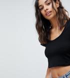 Asos Petite Crop Top With Short Sleeve And Scoop Neck - Black