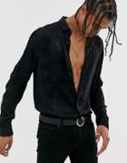 Asos Design Regular Fit Snake Jacquard Shirt In Light Black - Black