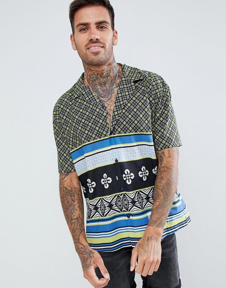 Asos Design Oversized Geo Print Shirt With Stripe - White