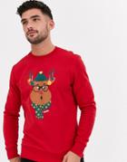 Jack & Jones Originals Holidays Reindeer Graphic Sweat In Red