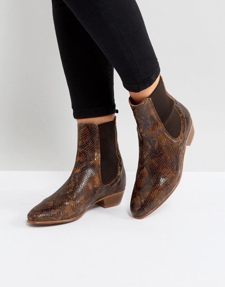 Hudson London Kenny Tan Snake Ankle Boots - Tan