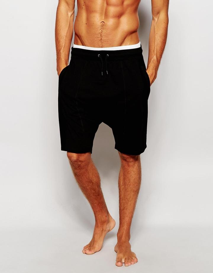Asos Loungewear Drop Crotch Jersey Shorts With Double Elasticated Waistband - Black