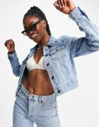 Miss Selfridge Cropped Denim Jacket In Midwash Blue