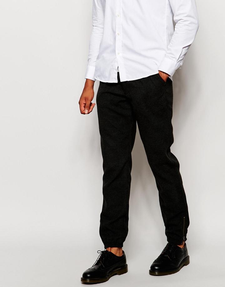 Asos Skinny Joggers In Wool Look - Charcoal