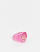 Asos Design Plastic Ring With S Initial-pink