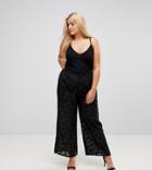 Alice & You Wide Leg Pants With Sheer Star Embroidery - Black