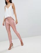 Asos Design Rivington High Waist Denim Jeggings In Rose Gold Satine - Pink