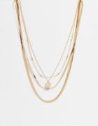 Asos Design Multi Row Necklace With Crystal Design In Gold Tone