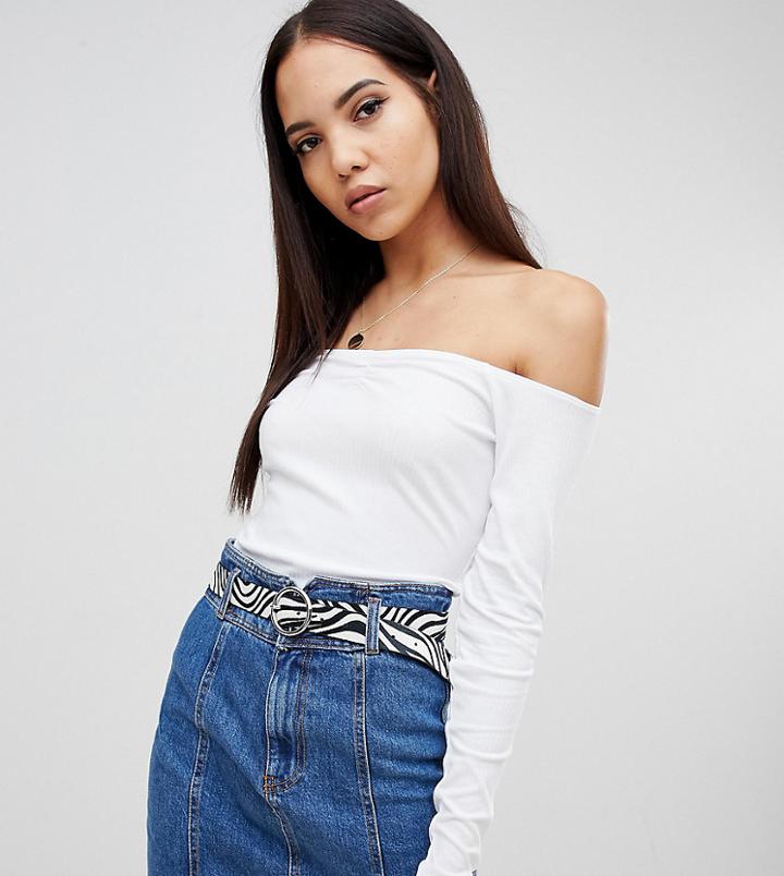 Asos Design Tall Off Shoulder Bardot Top In Rib In White